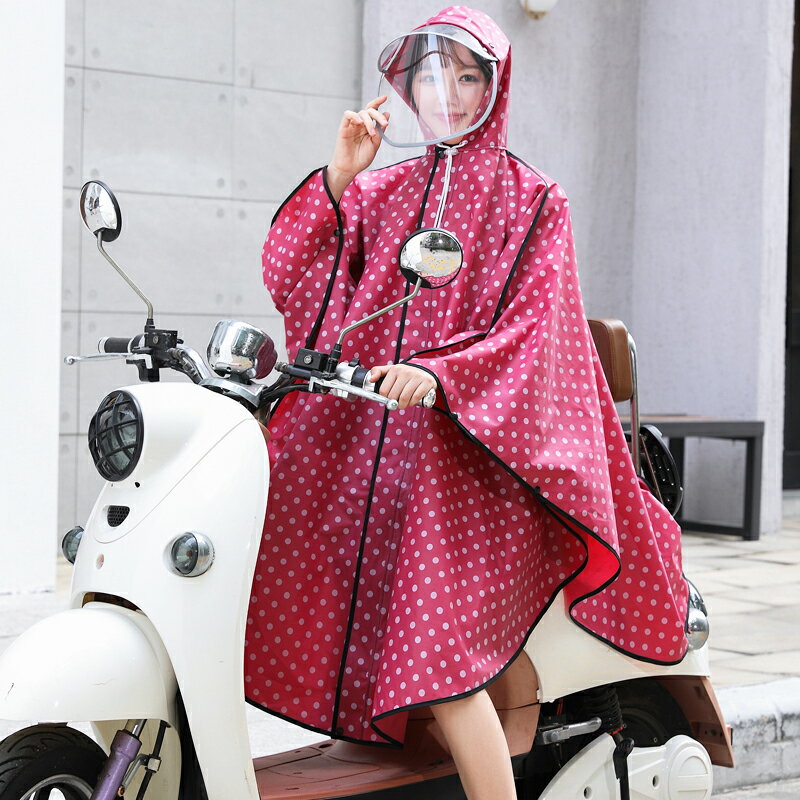 時尚開衫斗篷雨衣成人拉鏈防雨電動車電瓶車騎行雨披頭盔式雙帽檐