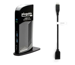 [2美國直購] (2021款apple M1可用) Plugable USB 3.0 Universal Laptop Docking Station Dual Monitor Bundle B098W6WHY6