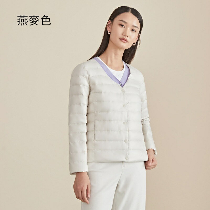【巴黎精品】真 羽絨90%白鴨絨 輕羽絨服白鴨絨外套-V領輕型短款純色女外套5色a1dl13