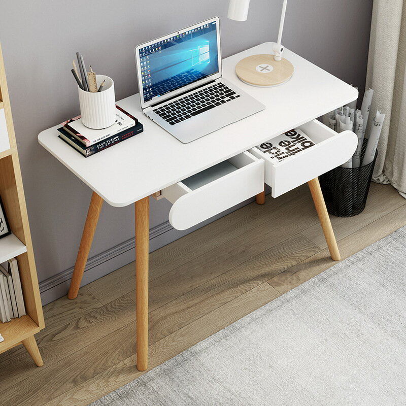 電腦桌簡易北歐風格實木腿家用出租房用簡約電腦臺臥室書桌