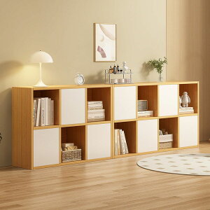 日式書架落地置物架簡易家用矮書柜格子柜客廳儲物柜收納柜八格柜