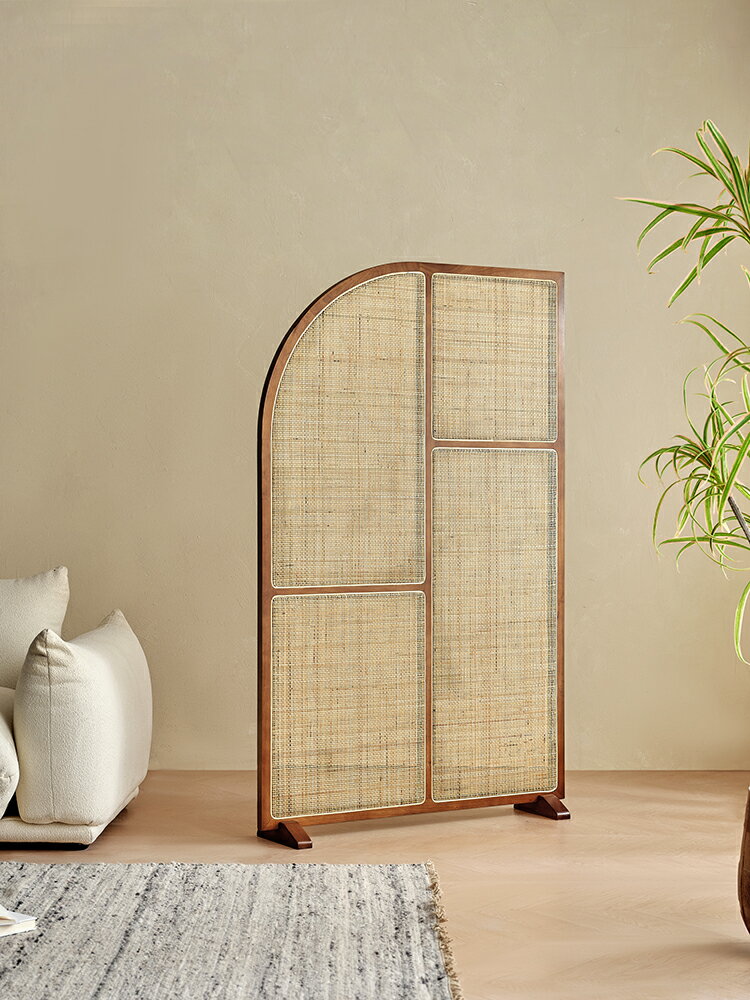 優購生活 日式實木藤編屏風組合小戶型客廳創意隔斷墻可移動新中式禪意座屏屏風櫃 屏風 隔間 客廳 玄關櫃 隔板 屏風架訂製 3