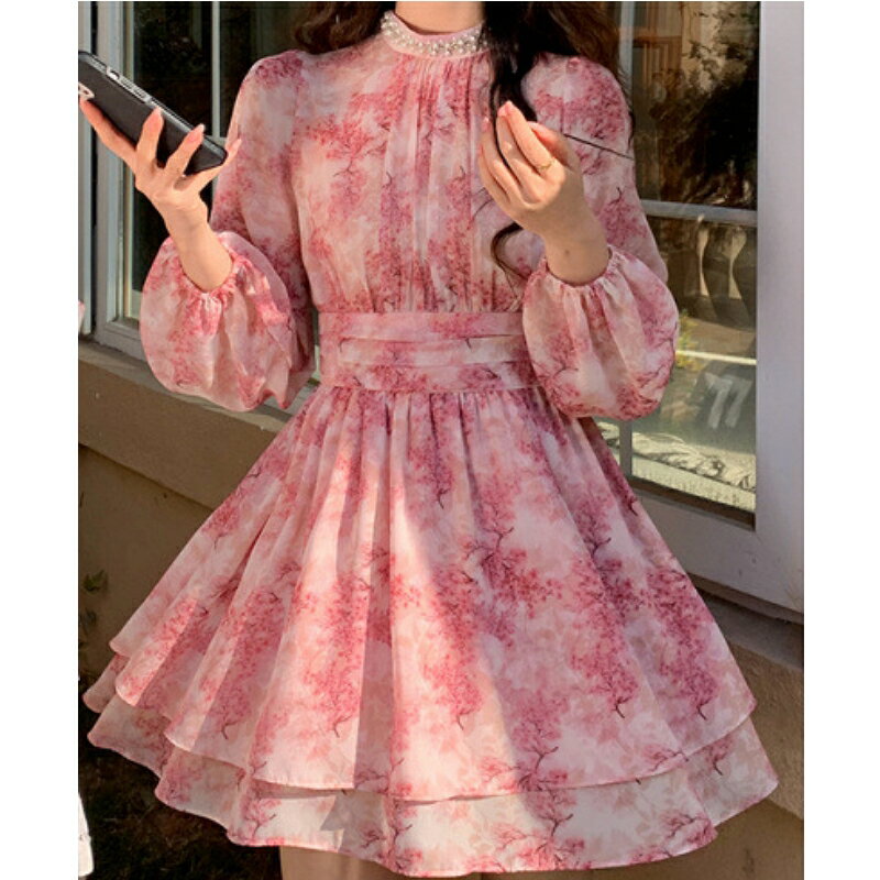 【巴黎精品】現貨+預購 女長洋裝長裙高級短洋裝法式連身裙子蕾絲連衣裙洋裝A字裙-長袖法式釘珠碎花a1kc3