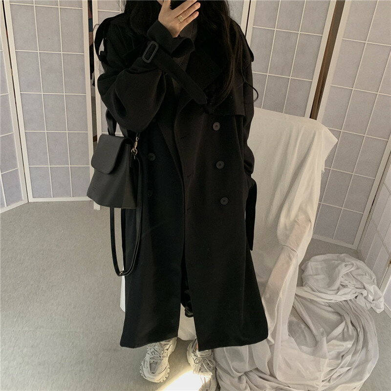 秋裝小個子waitmore外套上衣女寬松純色長袖休閑風衣1入