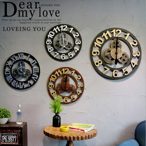 免運 復古LOFT工業風圓形齒輪掛鐘墻面壁茶餐廳酒吧客廳外貿裝飾鐘表