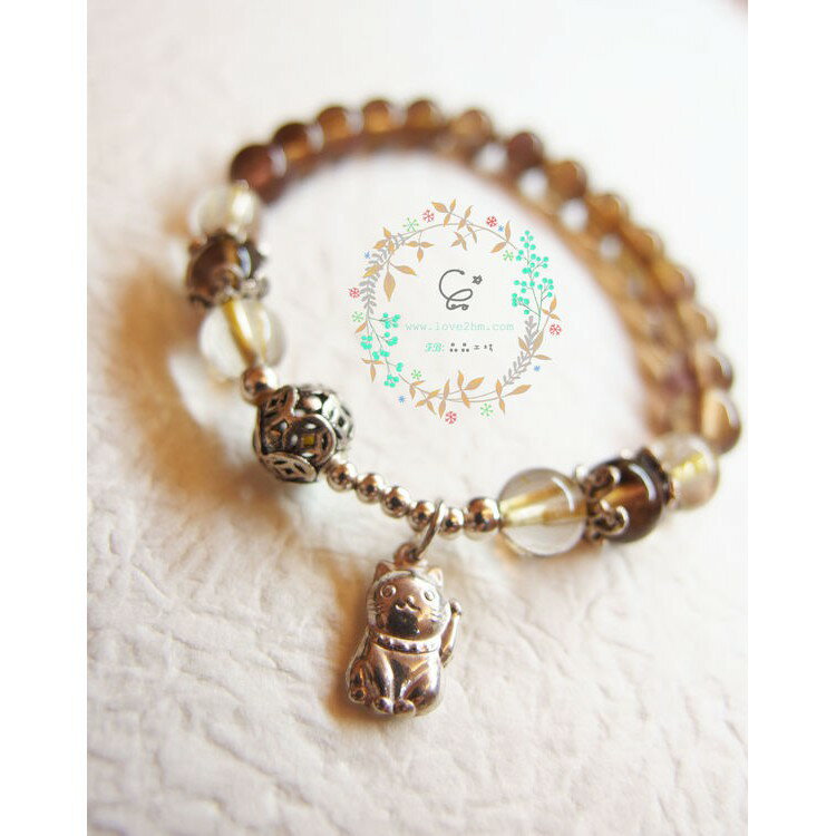 金運御守/黃水晶/鈦晶/水晶手鍊/招財喵喵/925純銀/[晶晶工坊-love2hm] 1