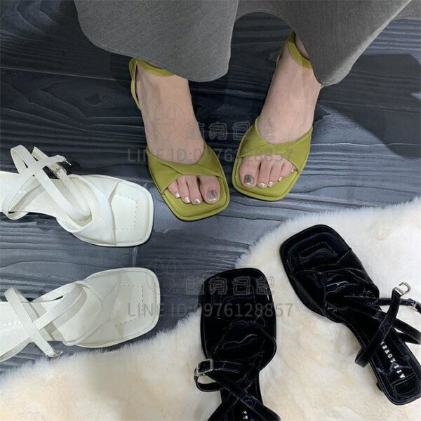 異形跟涼鞋法式小眾設計感涼鞋女夏季韓版潮氣質綠色羅馬鞋高階感【倪醬小鋪】