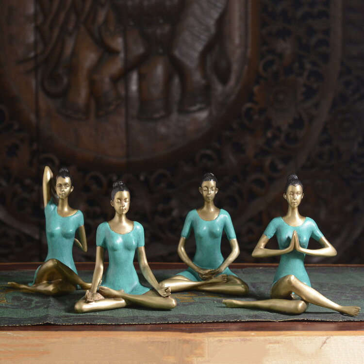 泰國進口瑜伽銅擺件瑜伽擺件女 瑜伽工藝品創意 桌面工藝品擺件1入