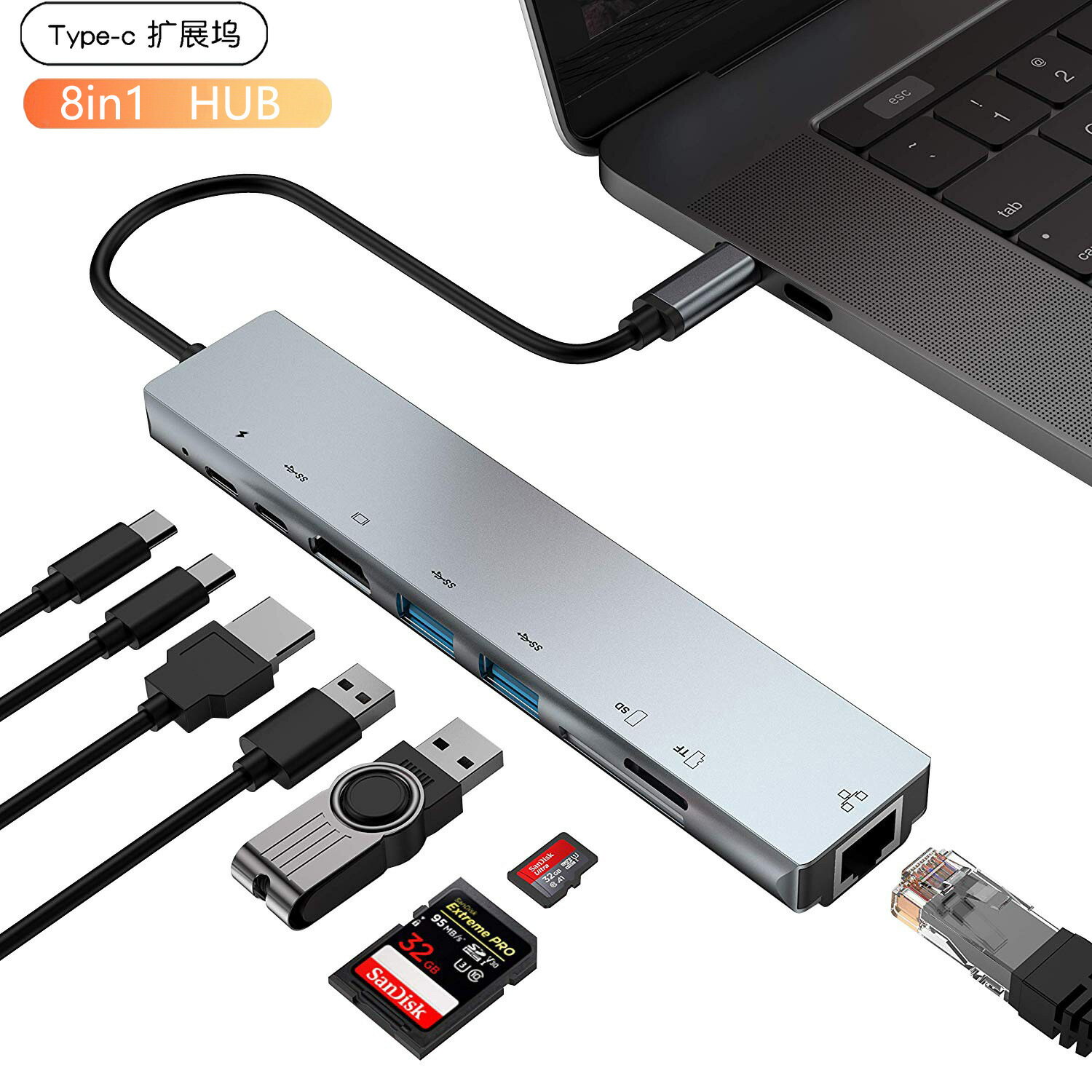 八合一百兆type-c拓展塢hub轉HDMI+RJ45+PD+USB3.0擴充套件塢 集線器【宜家良品百貨】