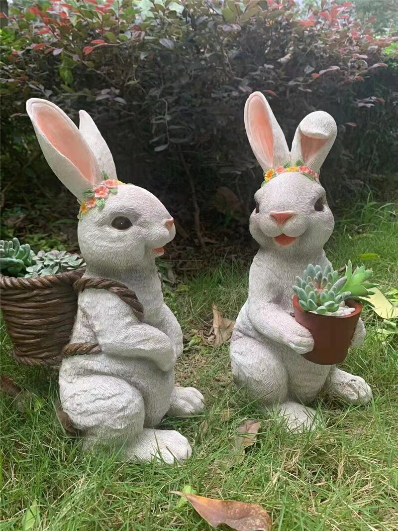 大號田園卡通兔子花盆家居裝飾樹脂工藝品別墅庭院戶外擺件花園