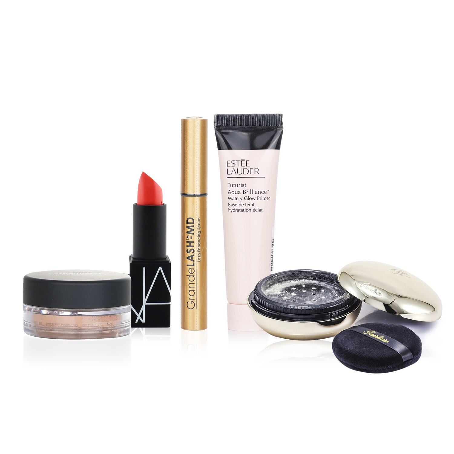 雅詩蘭黛 Estee Lauder - 雅詩蘭黛 持久水凝亮澤底霜(迷你裝) 15毫升 + NARS 唇膏 3.5克 + 嬌蘭 輕薄蜜粉 20克 + Grande Cosmetics (GrandeLash) GrandeLash 華麗美睫 MD (豐睫精華) 2毫升 + BareMinerals 多效能礦物蜜粉(遮瑕/眼影底粉) 2克