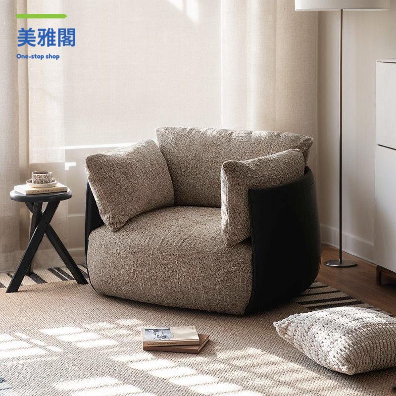 現貨直銷！布藝沙發 大型沙發 沙發 沙發椅 雙人沙發 中古風棉麻布藝設計師款單人沙發椅北歐陽臺客廳懶人休閑沙發躺椅 特價出 免運 開發票【hua3/11】