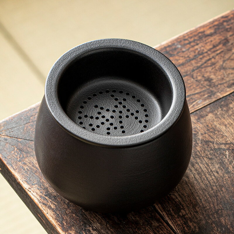 ♔黑陶茶渣缸陶瓷茶洗建水過濾帶蓋廢水缸孟大號桌面垃圾桶茶水分