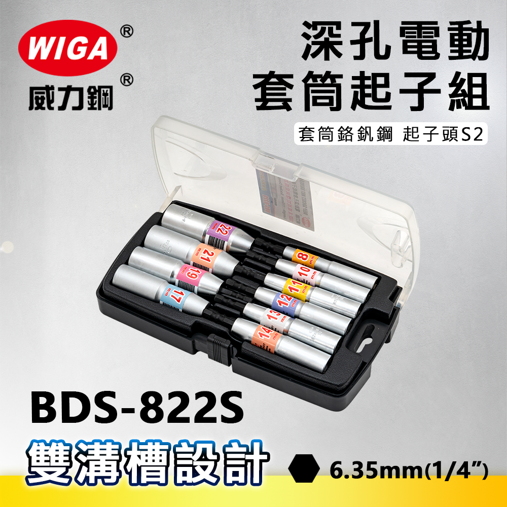 WIGA 威力鋼 深孔電動起子套筒 BDS系列 (兩隻組) 5.5mm~24mm