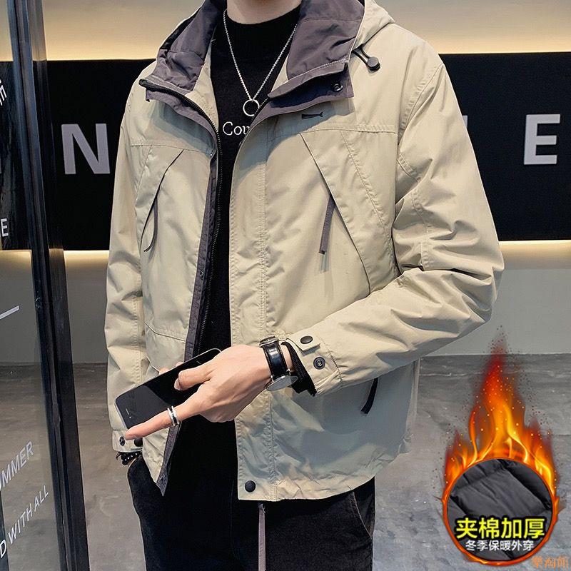 棉服男士連帽外套韓版潮流秋冬季2023新款工裝沖鋒衣男裝二棉夾克