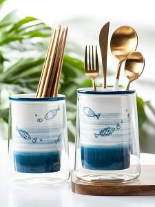 日式手繪筷子簍家用創意陶瓷刀勺筷子收納盒置物架廚房防霉瀝水筒