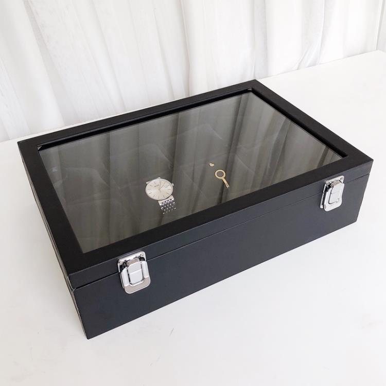 手錶收納盒 簡約透明玻璃帶蓋手表收納盒子手鐲展示架家用大號海綿小枕頭托盤 米家家居