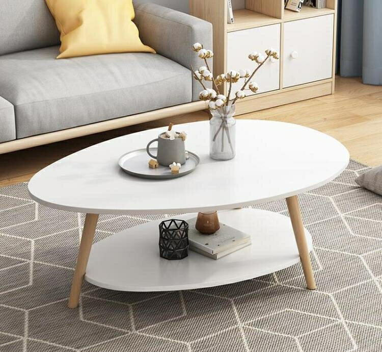 北歐雙層茶幾簡約現代創意小戶型客廳家用迷你桌子臥室橢圓小茶幾 全館免運