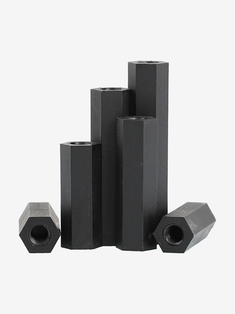 M2M2.5M3M4 黑色雙通尼龍六角柱隔離柱 塑料支撐柱PC板間隔螺柱