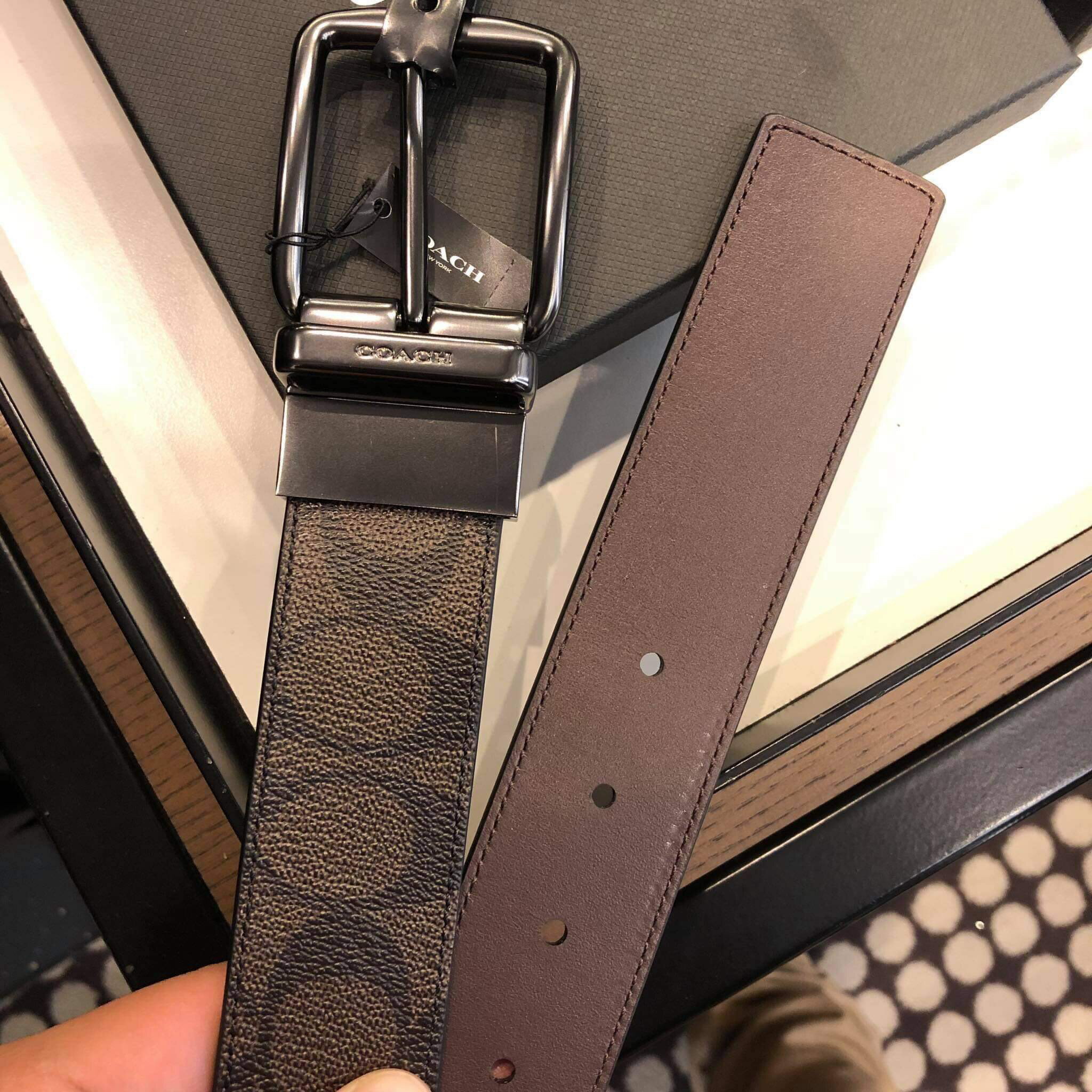 Canvas Belt F64839 Coach 美國正品COACH F64839 (男、女適用) 黑灰色logo