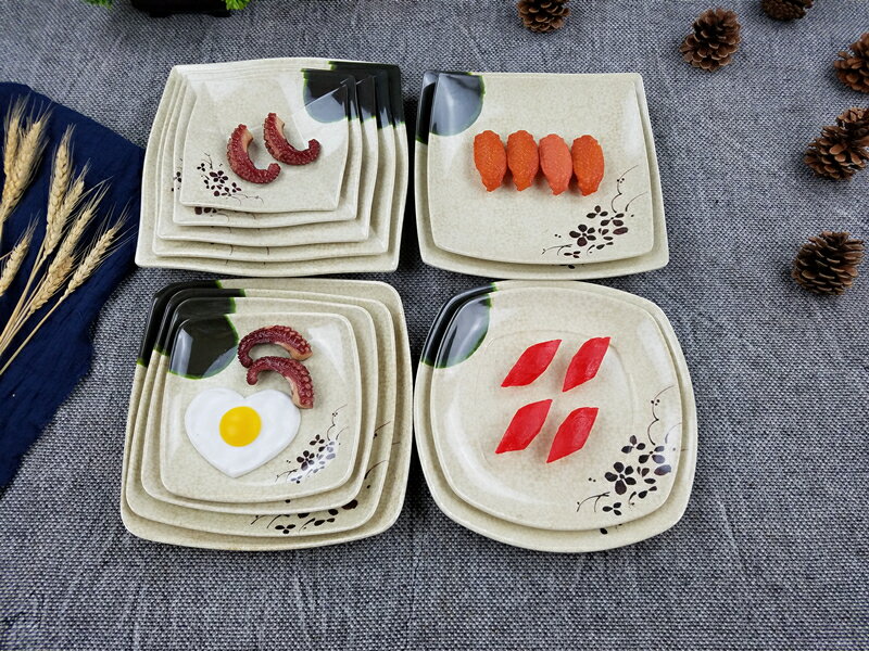 青荷仿瓷餐具正方形盤子炒飯盤創意餃子盤密胺自助快餐盤火鍋菜盤