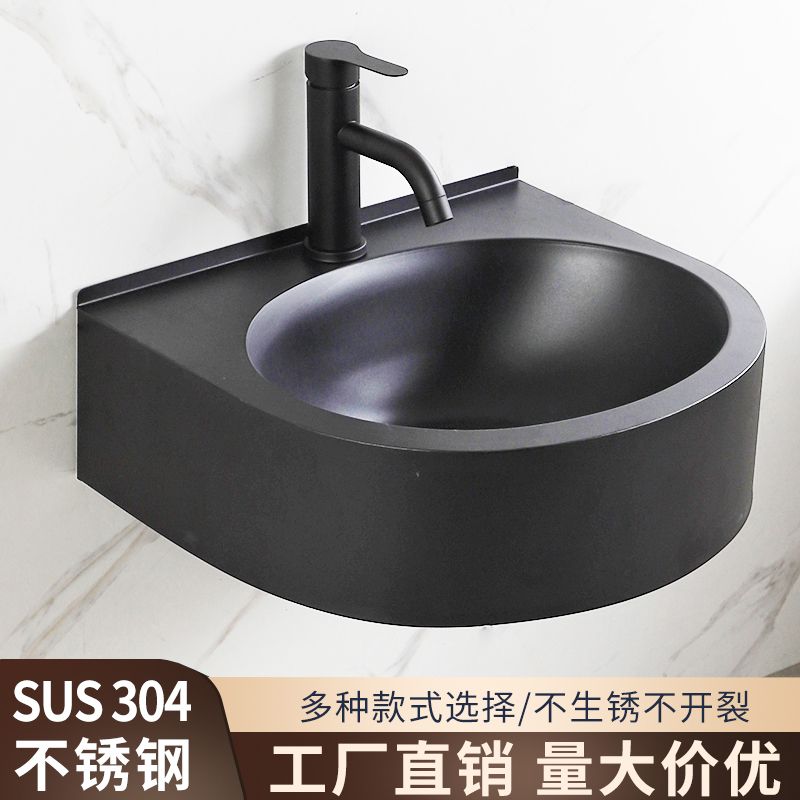 免運 可開票 超低價 黑色不銹鋼304掛墻上洗手盆家用衛生間陽臺壁掛式洗漱臺盆洗面盆 快速發貨