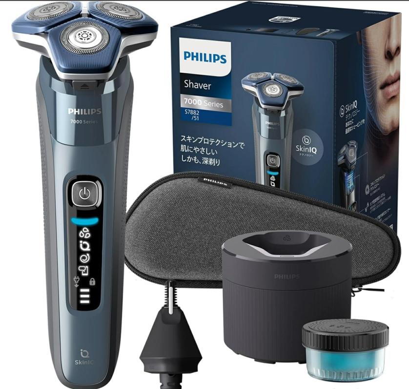 Philips 飛利浦 刮鬍刀 7000 系列 S7882/51｜45片刀片｜旋轉式設計＋SkinIQ 技術｜附清洗機｜浴室剃鬍＆可整體清洗 全新日版原裝進口