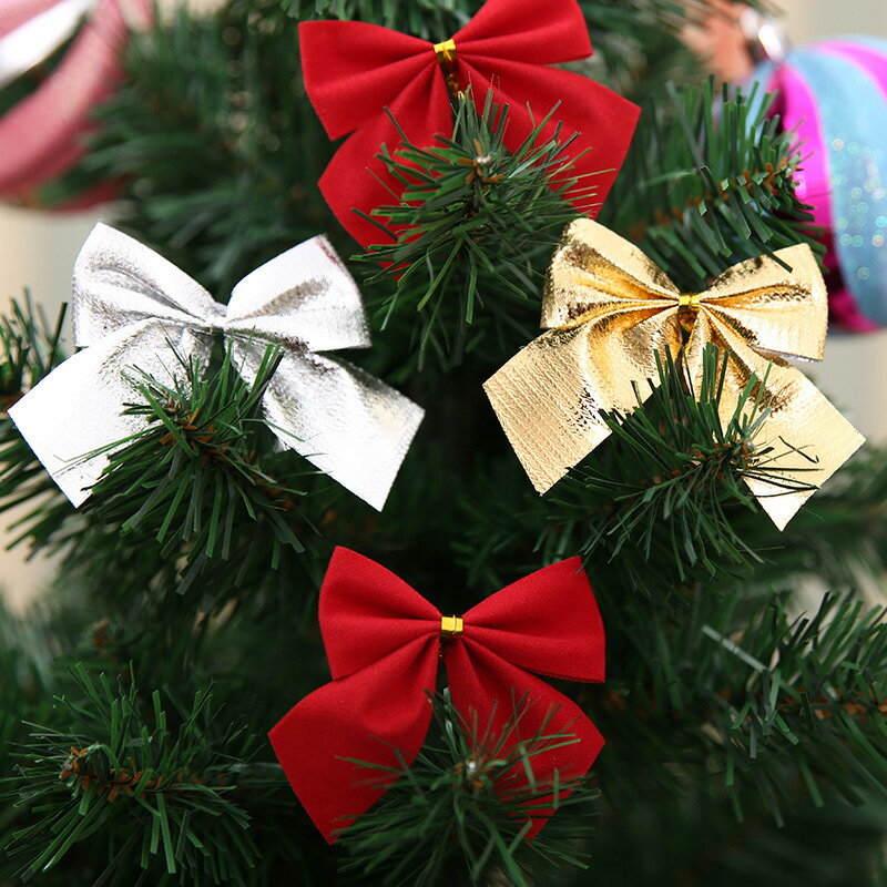 聖誕節 裝飾蝴蝶結 (12入) 聖誕樹佈置 迷你 裝飾 裝扮 耶誕 派對 手作 材料【BlueCat】【XM0484】