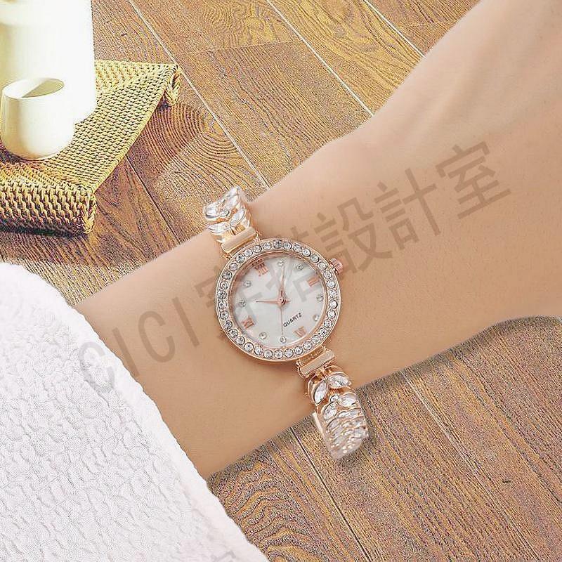 網紅流行女生女士手錶新款全身水鑽奢華美人魚抽拉式懶人錶帶簡約時尚氣質手鍊女表【亞德機械五金家居】 1