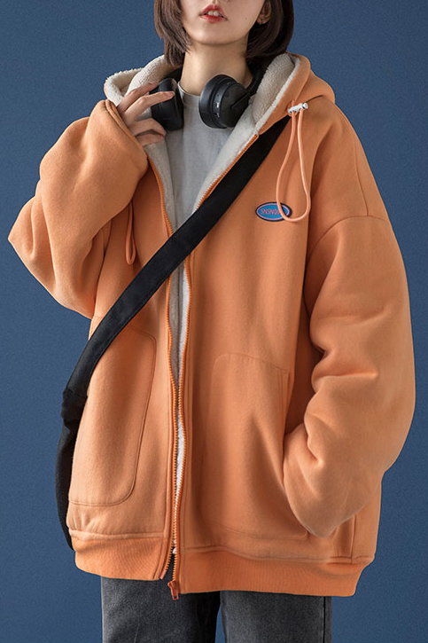 FINDSENSE X 女韓版冬裝新款加厚開衫連帽上衣港風休閑寬鬆上衣外套