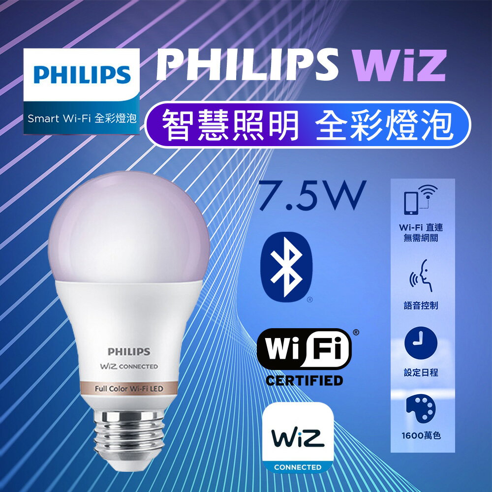 飛利浦 智能燈泡 Wi-Fi WiZ 智慧照明 7.5W LED全彩燈泡