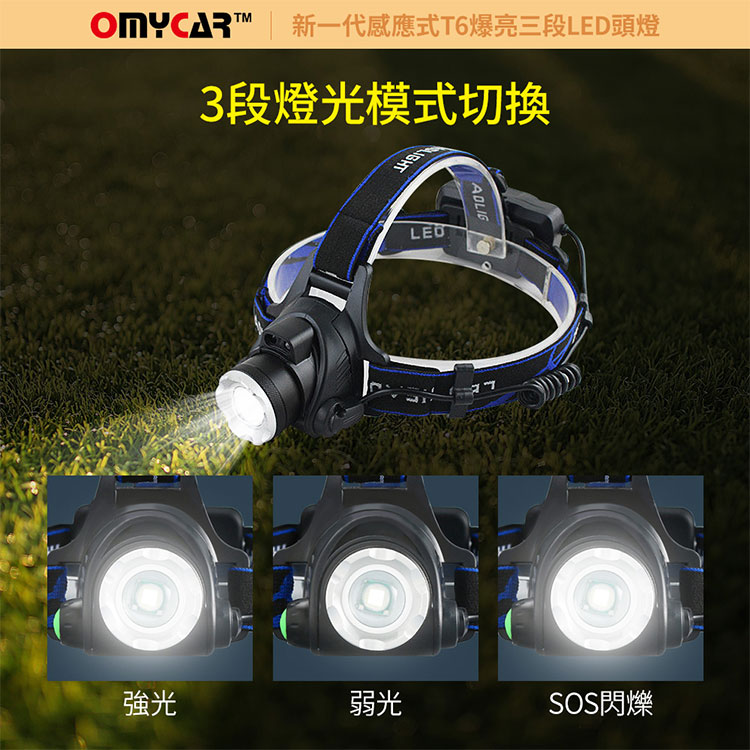 【OMyCar】感應式T6爆亮三段LED頭燈 (停電 超強光 釣魚頭燈 登山頭燈 工作頭燈) 8