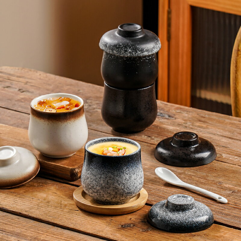 日式陶瓷一人食燉罐小燉盅帶蓋套裝蒸蛋碗雞蛋羹專用燉碗