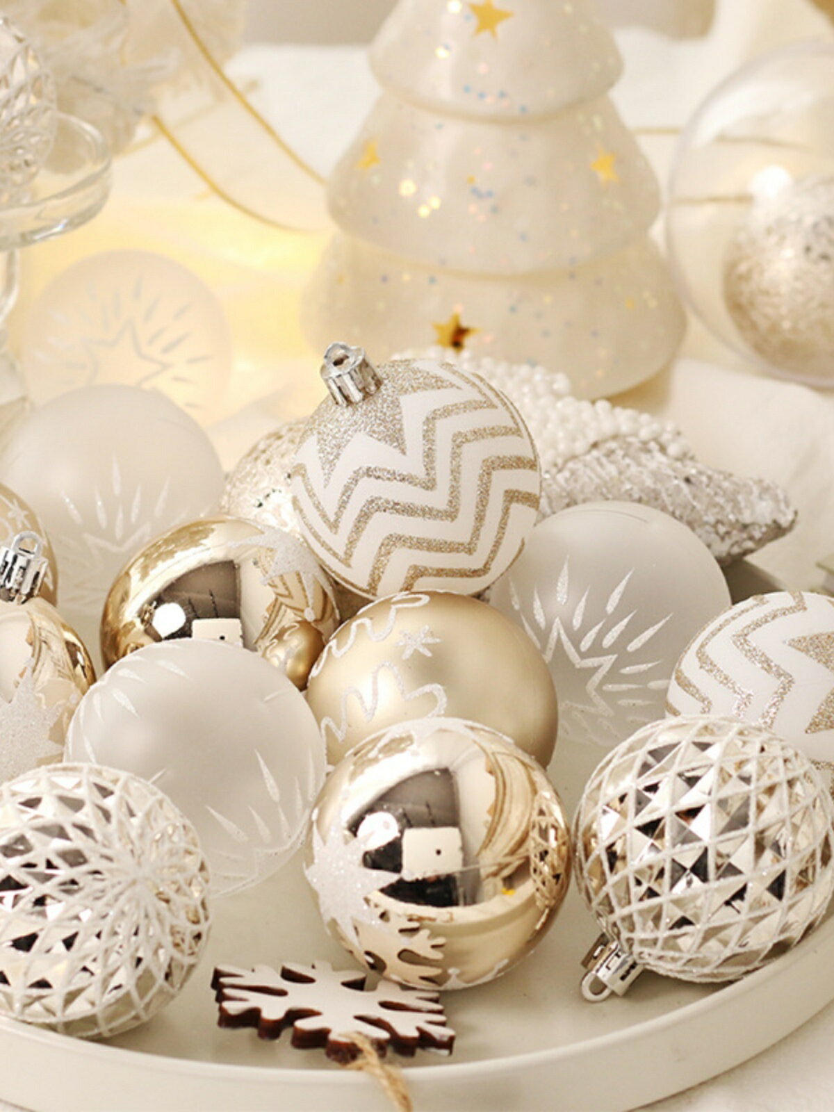 聖誕節裝飾品16個香檳金白聖誕球裝飾聖誕樹掛件家居派對擺件彩球【淘夢屋】