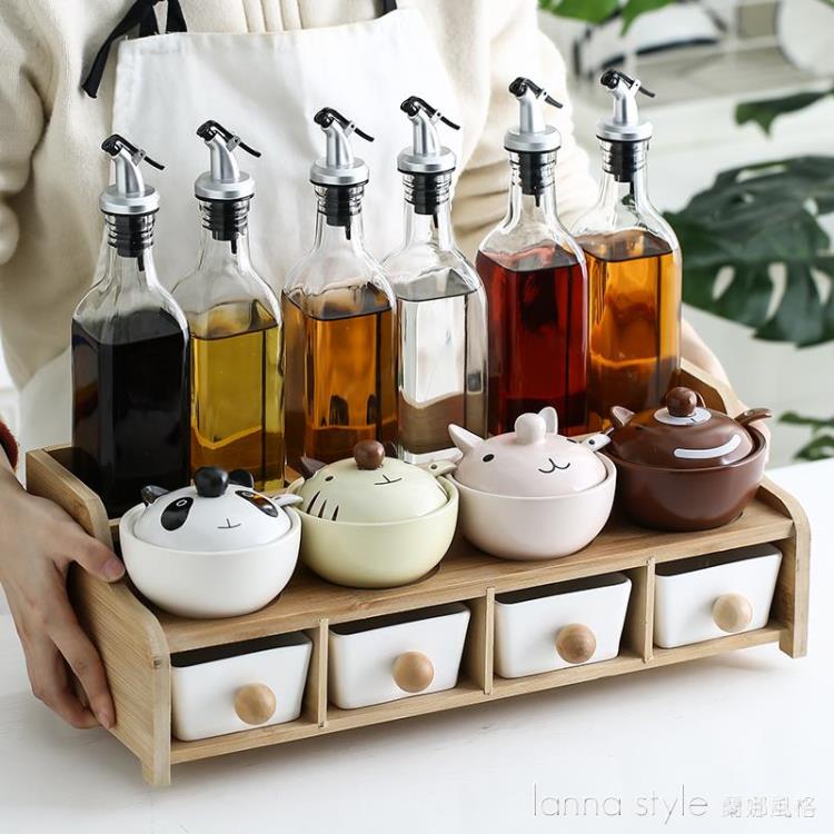 免運 廚房調味罐日式創意家用置物架陶瓷鹽罐套裝玻璃油瓶調料盒組合裝 雙十一購物節