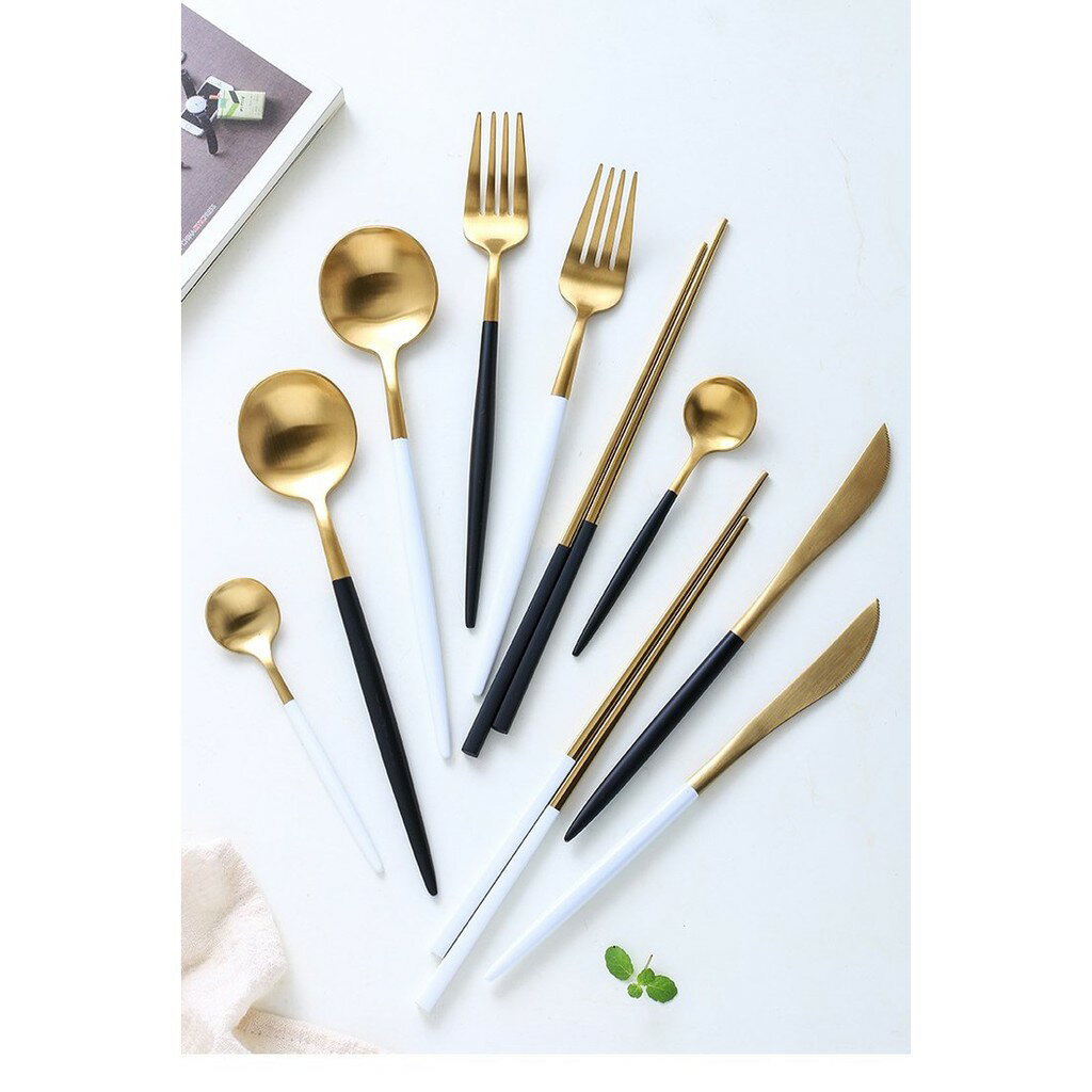 [現貨]304不鏽鋼餐具 餐刀 湯匙 甜點叉 筷子 環保餐具組 歐式貴族不鏽鋼鈦金餐具 7