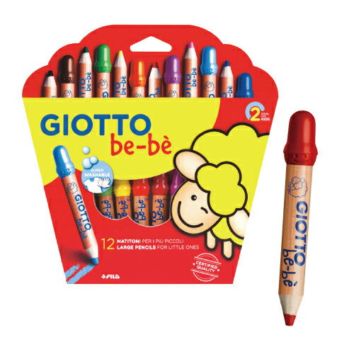 【義大利 GIOTTO】可洗式寶寶木質蠟筆(12色)★附贈原廠削筆器