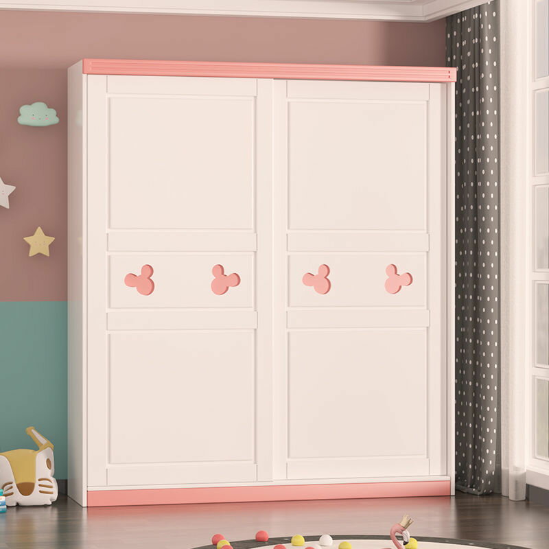 兒童衣櫃家用臥室木質推拉門儲物櫃簡易移門小戶型出租房用大衣櫥