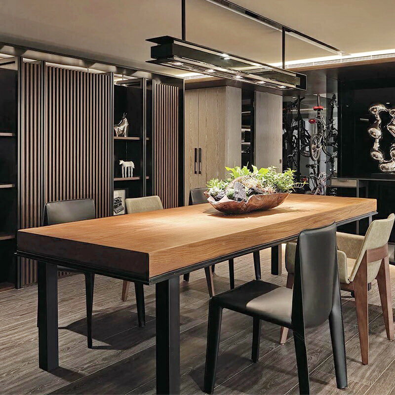 美式復古鐵藝實木簡約餐桌家用會議桌長方形飯店咖啡廳餐桌椅組合