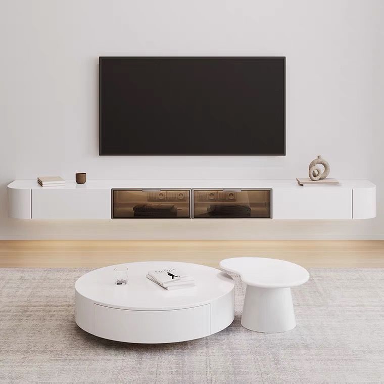 懸空電視柜茶幾組合客廳現代簡約懸浮實木臥室白色懸掛式2022新款