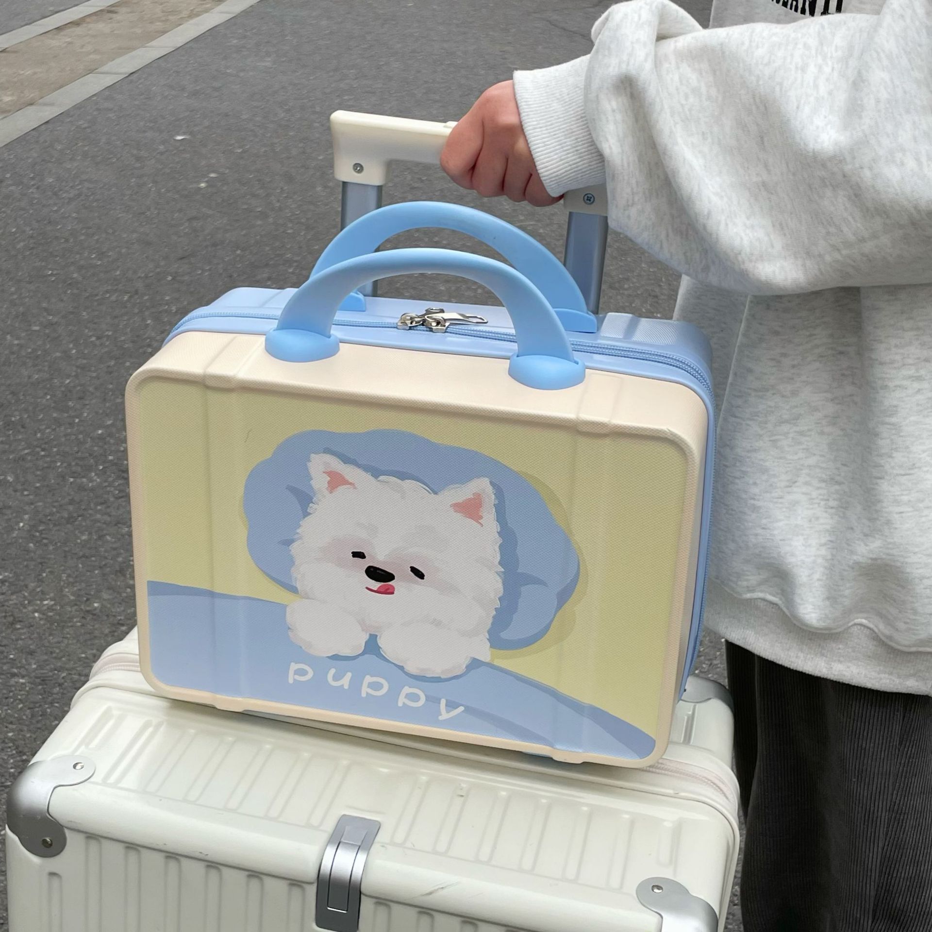 卡通手提行李箱化妝包女收納旅行箱14寸迷你可套拉桿公司禮品定製【Snowbelle優選】