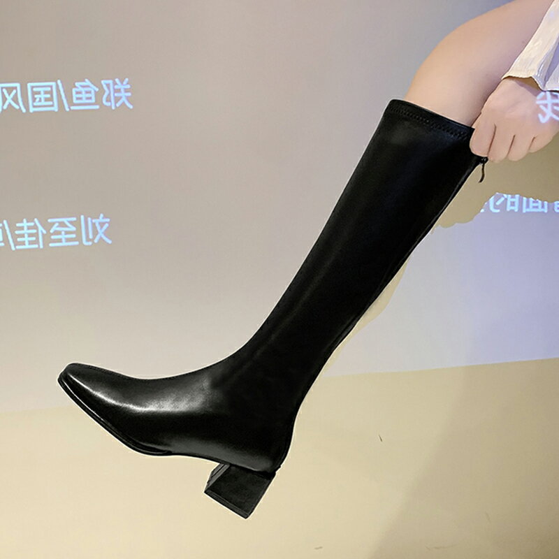 韓版晚晚風氣質白色長靴高筒靴春秋爆款高跟鞋騎士靴馬丁靴女靴子 3