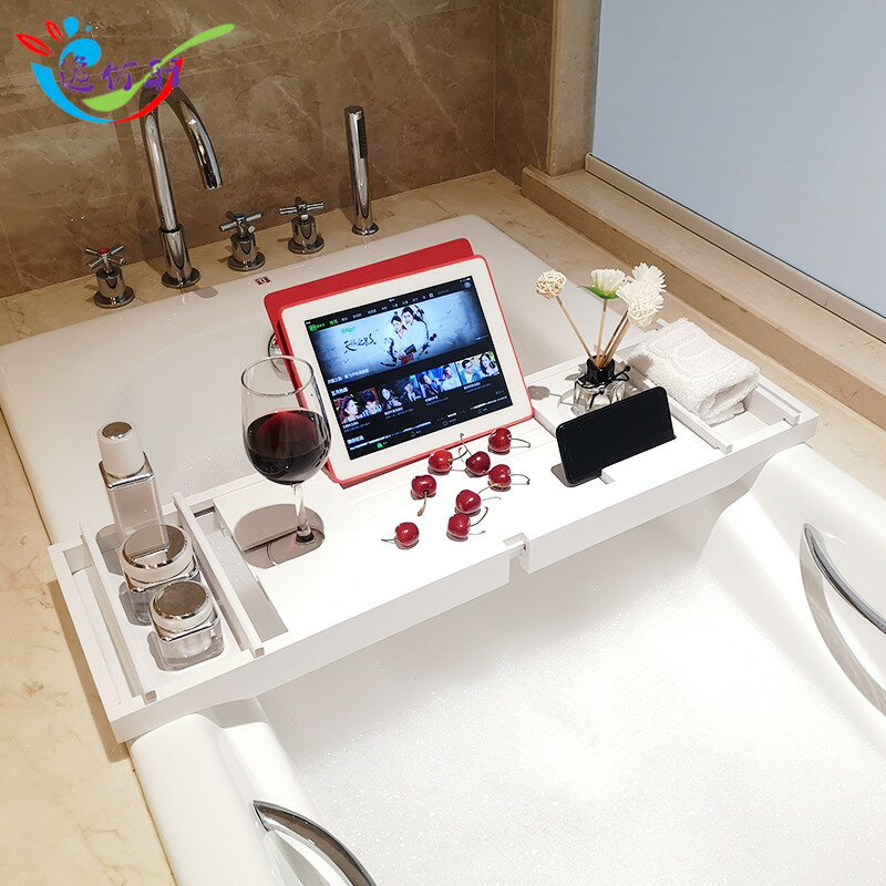 免運 浴缸架竹制伸縮防滑浴缸支架衛生間泡澡置物架手機平板支架浴盆架
