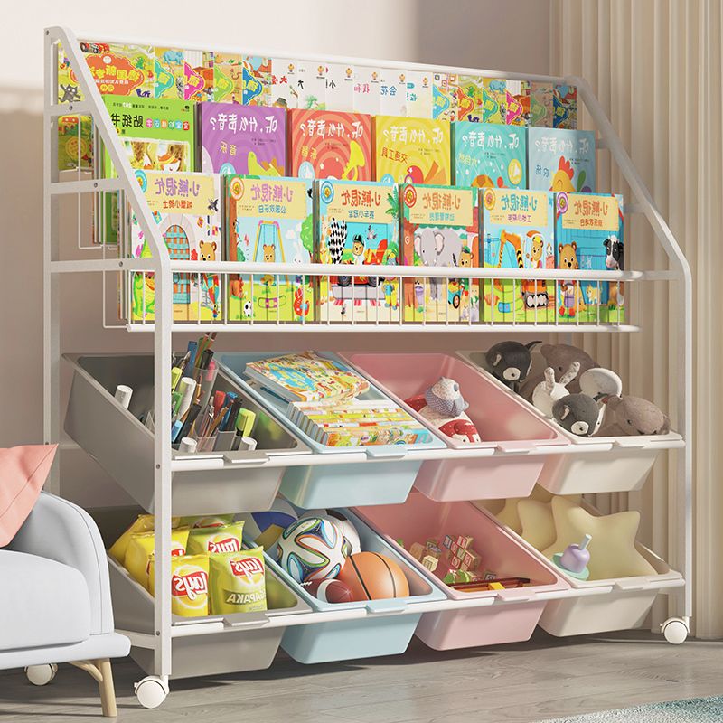 免運 落地式雜志展示架 兒童書架繪本架玩具收納架一體簡易落地可移動寶寶置物架鐵藝書柜