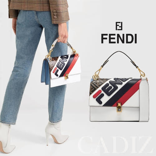 義大利真品Fendi Fila shoulder bag 白藍色時尚皮革手提肩包