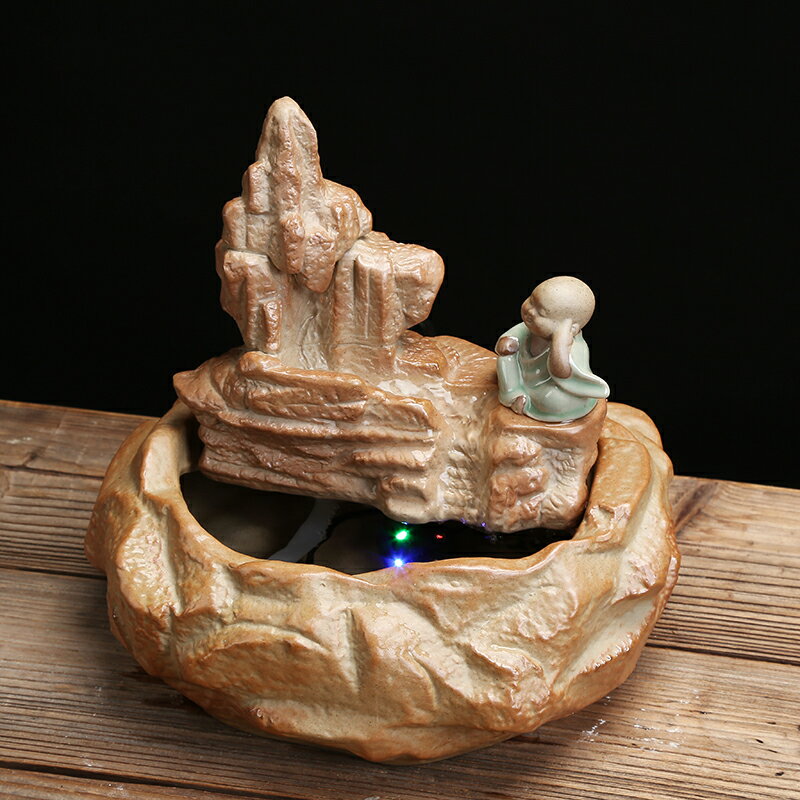 茶寵擺件中式創意陶瓷小和尚流水風水招財擺件客廳辦公室魚缸裝飾