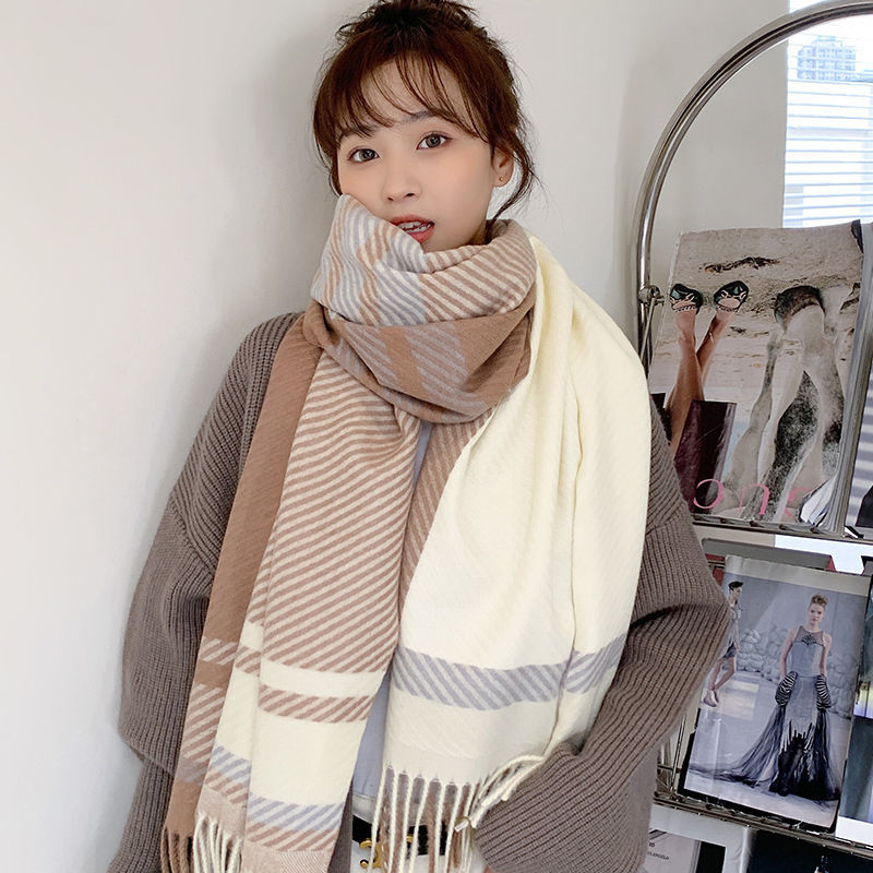 新款高顏值格子圍巾女韓系氛圍感冬季保暖ins學生版百搭網紅圍脖