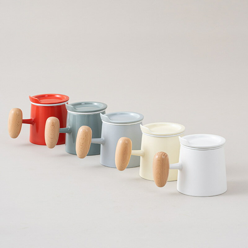 陶瓷水杯木柄馬克杯創意家用帶蓋茶水分離杯子可印logo伴手禮品