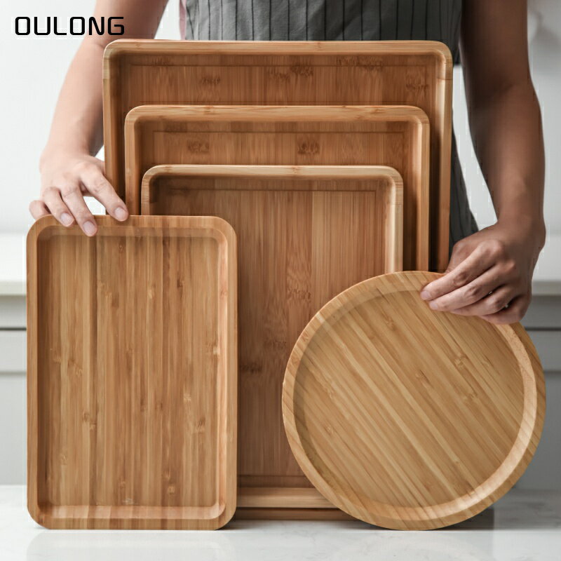 竹木早餐托盤茶盤大號長方形茶托盤水果盤圓形茶水盤餐廳托盤 0