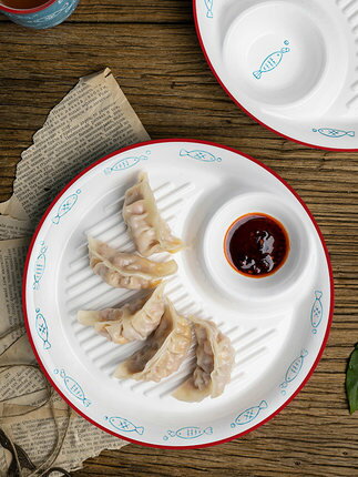 餃子盤陶瓷家用碗分格盤菜盤子網紅餐具水餃盤帶醋碟早餐盤